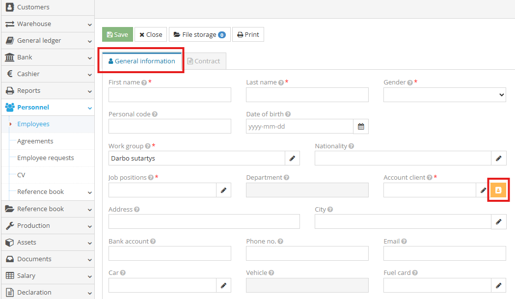 Employee card information